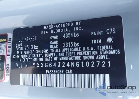 2021 Kia K5 Gt-Line from USA, damaged, VIN 5XXG64J22MG009128